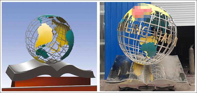 不銹鋼地球，景觀地球雕塑，學校地球儀擺件